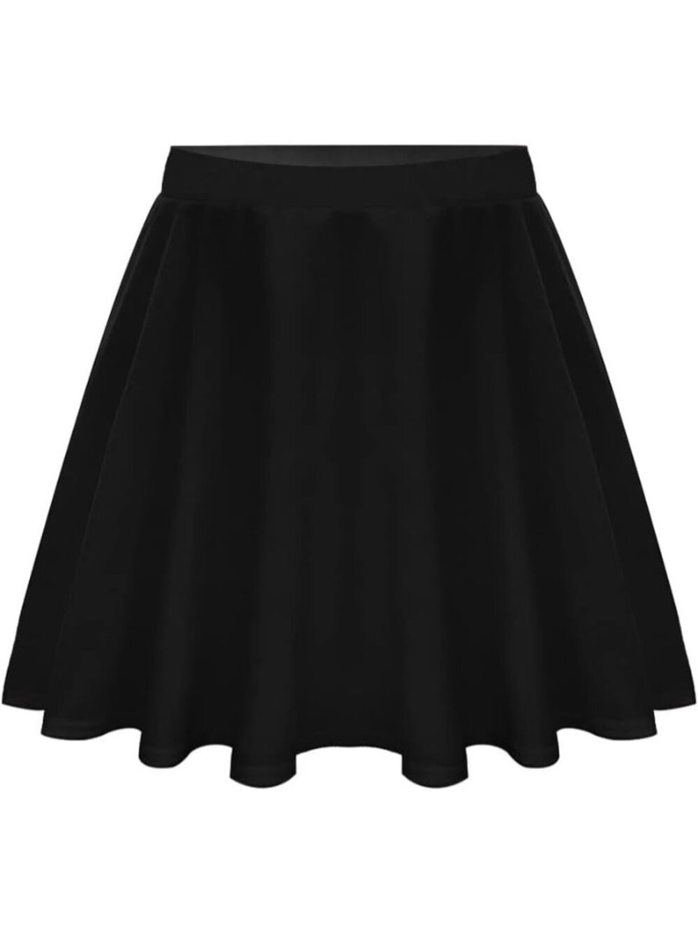 Women Black Plain 100% Polyester A-Line Elastic Waist Mini Corduroy Skater Skirt